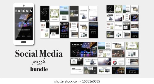 Set of Social media pack, business presentation templates, stories, modern style posts for blog or corporate company profile identity, flyer. Can use in app project, web banner store. Bundle A4