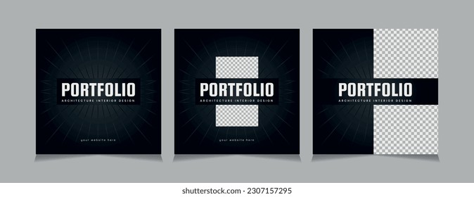 Set of social media post for architecture, simple black and white square architecture post design