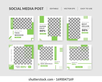 Set of Social Media Post Banner Template Collection for Special Offer with Green Color and Minimalist Style.