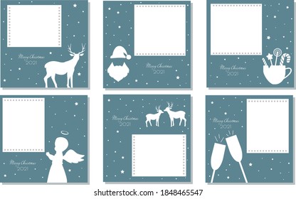 Set social media post banner for fashion sale promotion. Square frame puzzle trendy sale poster. Merry Christmas banner.