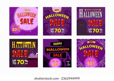 Set of Social media post and banner with halloween concept. 