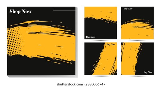 set social media post black and yellow with brush stroke grunge style