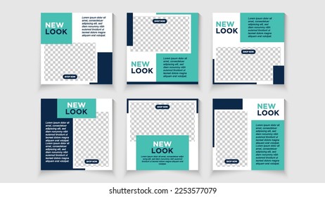 Set of Social Media Post, Blue background color with stripe line shape. Modern elegant sales and discount promotions