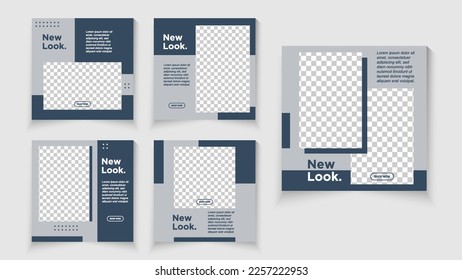 Set of Social Media Post, Dark blue background color with stripe line shape. Modern elegant sales and discount promotions.