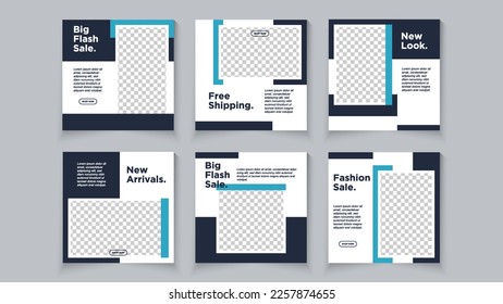 Set of Social Media Post, Dark blue background color with stripe line shape. Modern elegant sales and discount promotions.