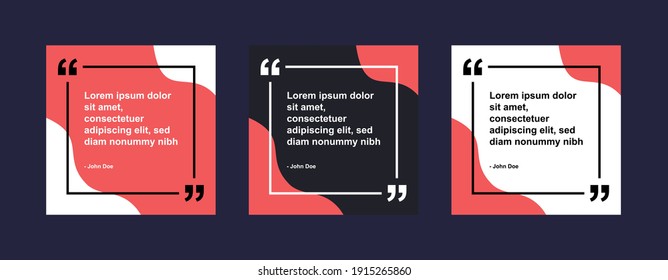 Set of Social Media Post Design Template for Quotes. Social Instagram Post or Square Banner with Creative Abstract Background and Border