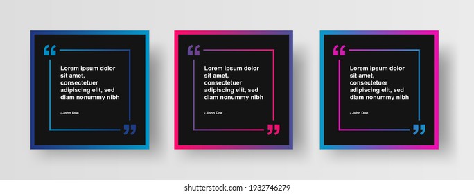 Set Of Social Media Post Design Template For Quotes. Modern Social Post Or Square Banner With Creative Abstract Gradient Background And Quote Border