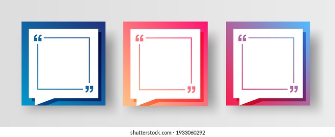 Set of Social Media Post Design Template for Quotes. Modern Quote Social Post or Square Banner with Bright Abstract Gradient Background. 