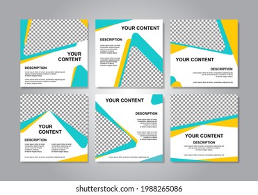 Set of social media post design templates in turquoise and dark yellow colors. Suitable for advertising promotion. Modern style. EPS 10 vector