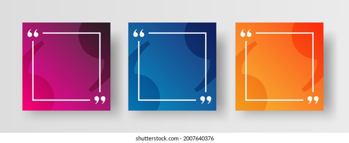 Set of Social Media Post Design Templates for Quotes. Quote Frame Blank Template Set with Copy Space for Text on Square Banner with Modern Gradient Background.