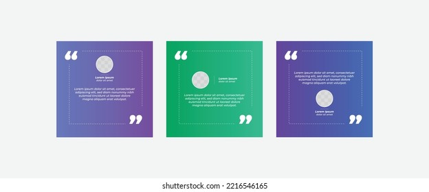 Set von Layoutvorlagen für Social Media-Post für Zitate. Angebot von Frame Template Set mit Kopienraum für Text mit einem anderen Farbverlauf-Farbe. Text in Klammern.