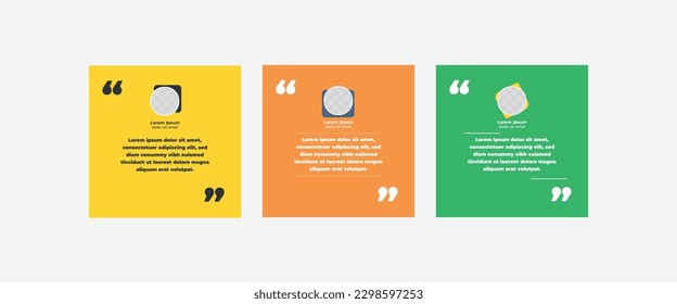 Conjunto de plantillas de diseño de publicaciones en medios sociales para cotizaciones. Cotizar plantilla de marco con espacio para copiar texto con un color diferente. Texto entre corchetes.