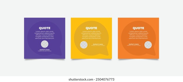 Conjunto de Plantillas de diseño de publicaciones de redes sociales para citas. Conjunto de Plantilla de marco de cita con Espacio para texto para texto con un color diferente. Texto entre corchetes.