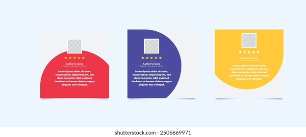 Conjunto de Plantillas de diseño de publicaciones de redes sociales para citas. Conjunto de Plantilla de marco de cita con Espacio para texto para texto con un color diferente. Texto entre corchetes.