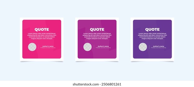 Set of Social Media Post Design Templates for Quotes. Quote Frame Template Set with Copy Space for Text with a different colour. Text in brackets.