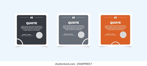 Set von Vorlagen für Social Media-Post-Design für Angebote. Anführungsrahmen-Vorlagensatz mit Kopienraum für Text mit einer anderen Farbe. Text in Klammern.