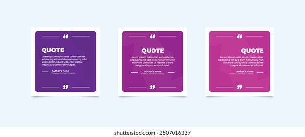Set of Social Media Post Design Templates for Quotes. Quote Frame Template Set with Copy Space for Text with a different colour. Text in brackets.