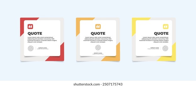 Conjunto de Plantillas de diseño de publicaciones de redes sociales para citas. Conjunto de Plantilla de marco de cita con Espacio para texto para texto con un color diferente. Texto entre corchetes.