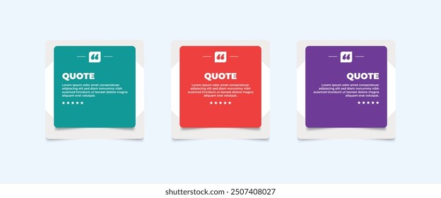 Set of Social Media Post Design Templates for Quotes. Quote Frame Template Set with Copy Space for Text with a different colour. Text in brackets.