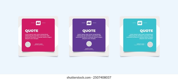 Set of Social Media Post Design Templates for Quotes. Quote Frame Template Set with Copy Space for Text with a different colour. Text in brackets.