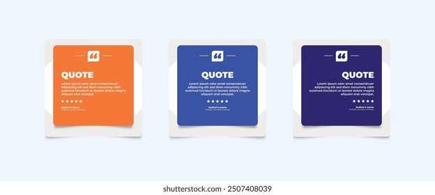 Set of Social Media Post Design Templates for Quotes. Quote Frame Template Set with Copy Space for Text with a different colour. Text in brackets.