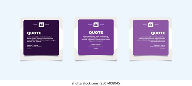 Set of Social Media Post Design Templates for Quotes. Quote Frame Template Set with Copy Space for Text with a different colour. Text in brackets.