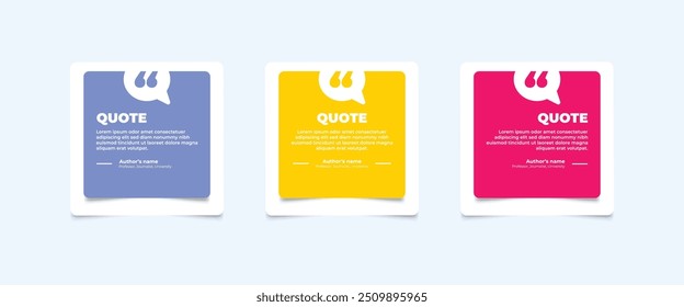 Conjunto de Plantillas de diseño de publicaciones de redes sociales para citas. Conjunto de Plantilla de marco de cita con Espacio para texto para texto con un color diferente. Texto entre corchetes.