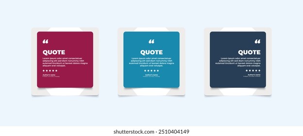 Set von Social Media Post Design-Vorlagen für Zitate und Testimonials. Zitat und Testimonial Frame Template Set mit Platz für Text in einer anderen Farbe. Text in Klammern.