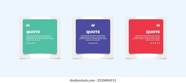 Set von Social Media Post Design-Vorlagen für Zitate und Testimonials. Zitat und Testimonial Frame Template Set mit Platz für Text in einer anderen Farbe. Text in Klammern.