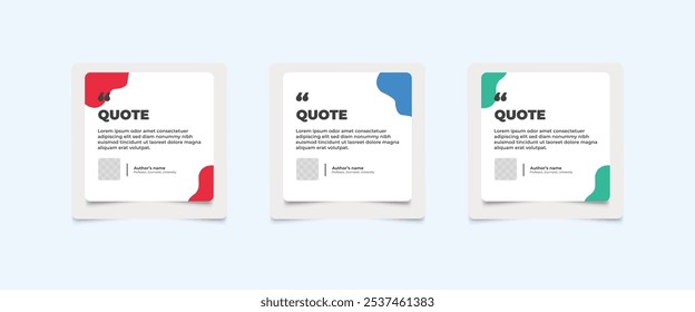 Set of Social Media Post Design Templates for Quotes. Quote Frame Template Set with Copy Space for Text with a different colour. Text in brackets.