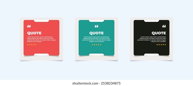 Set of Social Media Post Design Templates for Quotes. Quote Frame Template Set with Copy Space for Text with a different colour. Text in brackets.