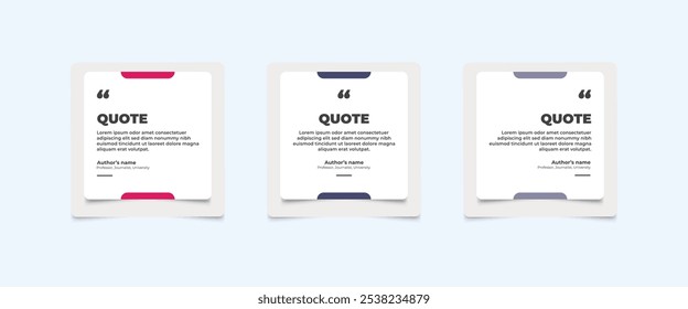 Set of Social Media Post Design Templates for Quotes. Quote Frame Template Set with Copy Space for Text with a different colour. Text in brackets.