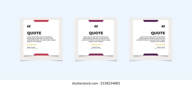 Set of Social Media Post Design Templates for Quotes. Quote Frame Template Set with Copy Space for Text with a different colour. Text in brackets.