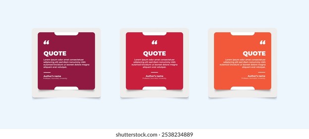 Set of Social Media Post Design Templates for Quotes. Quote Frame Template Set with Copy Space for Text with a different colour. Text in brackets.