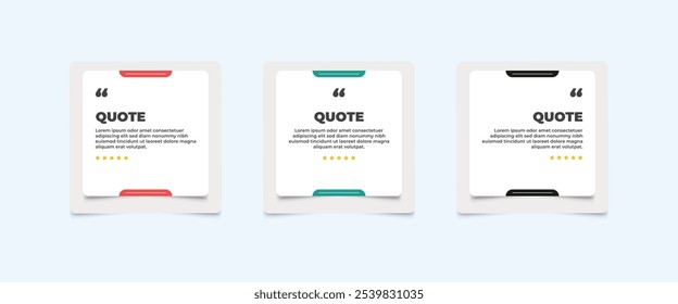 Set of Social Media Post Design Templates for Quotes. Quote Frame Template Set with Copy Space for Text with a different colour. Text in brackets.