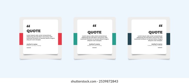 Conjunto de Plantillas de diseño de publicaciones de redes sociales para citas. Conjunto de Plantilla de marco de cita con Espacio para texto para texto con un color diferente. Texto entre corchetes.