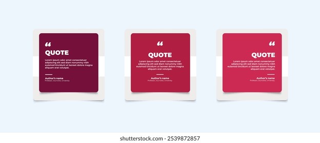 Set of Social Media Post Design Templates for Quotes. Quote Frame Template Set with Copy Space for Text with a different colour. Text in brackets.