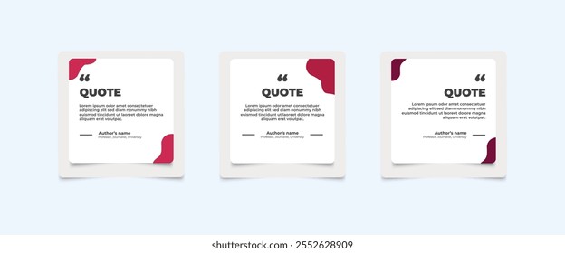 Set of Social Media Post Design Templates for Quotes. Quote Frame Template Set with Copy Space for Text with a different colour. Text in brackets.