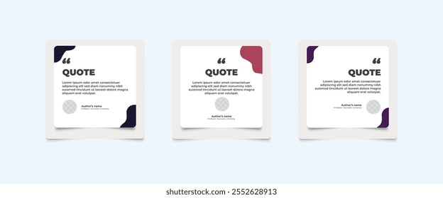 Set of Social Media Post Design Templates for Quotes. Quote Frame Template Set with Copy Space for Text with a different colour. Text in brackets.