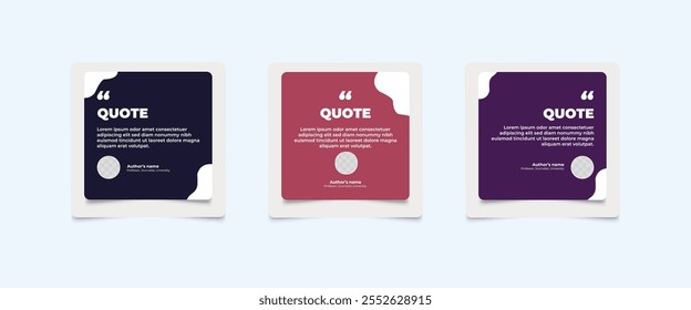 Set of Social Media Post Design Templates for Quotes. Quote Frame Template Set with Copy Space for Text with a different colour. Text in brackets.