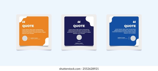 Conjunto de Plantillas de diseño de publicaciones de redes sociales para citas. Conjunto de Plantilla de marco de cita con Espacio para texto para texto con un color diferente. Texto entre corchetes.