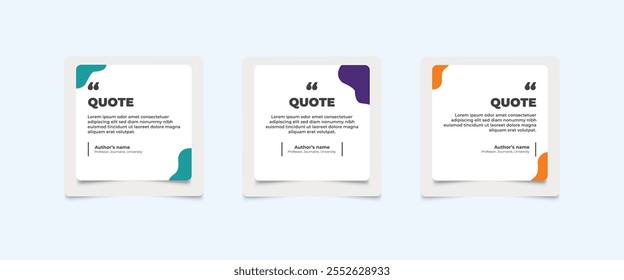 Conjunto de Plantillas de diseño de publicaciones de redes sociales para citas. Conjunto de Plantilla de marco de cita con Espacio para texto para texto con un color diferente. Texto entre corchetes.