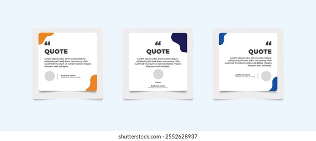 Set of Social Media Post Design Templates for Quotes. Quote Frame Template Set with Copy Space for Text with a different colour. Text in brackets.