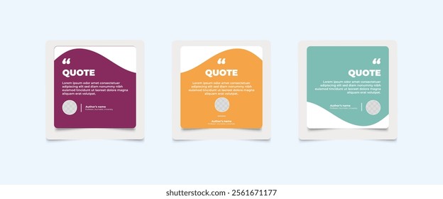 Set of Social Media Post Design Templates for Quotes. Quote Frame Template Set with Copy Space for Text with a different colour. Text in brackets.