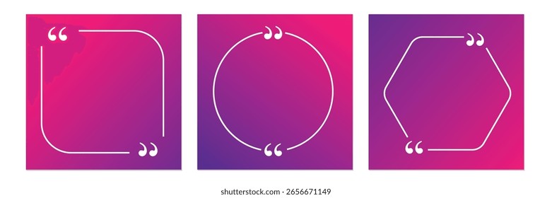 Conjunto de Plantilla de diseño de publicaciones de redes sociales para citas. Conjunto de Plantilla en blanco con Espacio para texto para texto en Anuncio cuadrado con fondo degradado moderno.