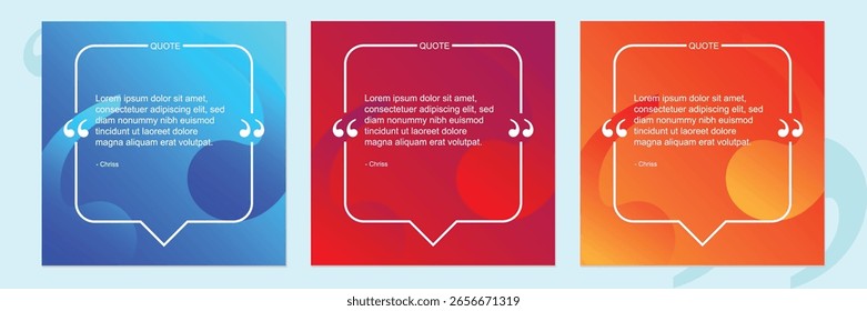 Set of social media post design template for quotes. Qoute Frame Blank Template  Set with Copy Space for Text on Square Banner with Modern Gradient Background.