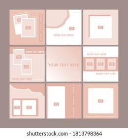Set of Social Media Post Frame Templates. Pink Color. Feeds Social Media.
