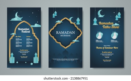 Set of social media post ramadan template. portrait islamic background design.poster,flyer,banner,brochure