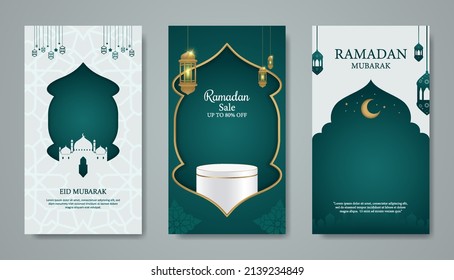 Set of social media post ramadan template. portrait islamic background design.poster,flyer,banner,brochure