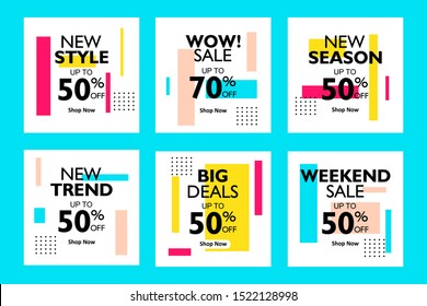 Set of social media post. Sale banner template design,  Flash sale special offer set. Fashion promotion templates.  Can use for website, poster, mobile app, flyer, gift card, smartphone template.